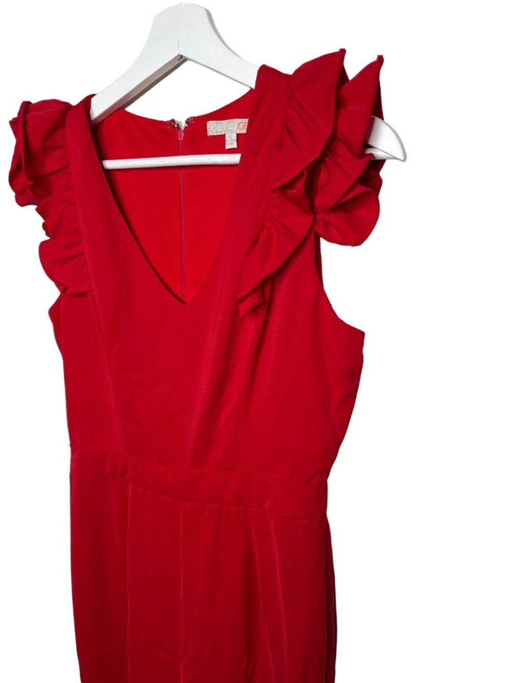 Gianni Bini Womens Small Red Ruffle Wide Leg Jumpsuit V Neck Party - Picture 5 of 9